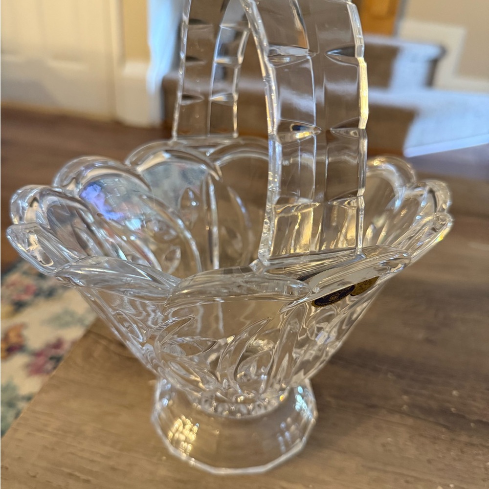 Elegant Clear Glass Basket Bohemia Czechoslovakia Crystal